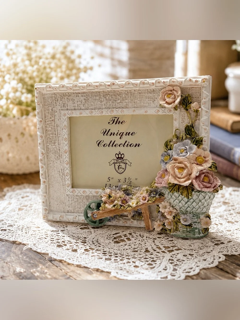 Turtle King Floral Flower Garden Wheelbarrow Photo Frame Vintage Cottagecore